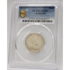AUSTRALIA 1910 . ONE 1 SHILLING . PCGS AU55